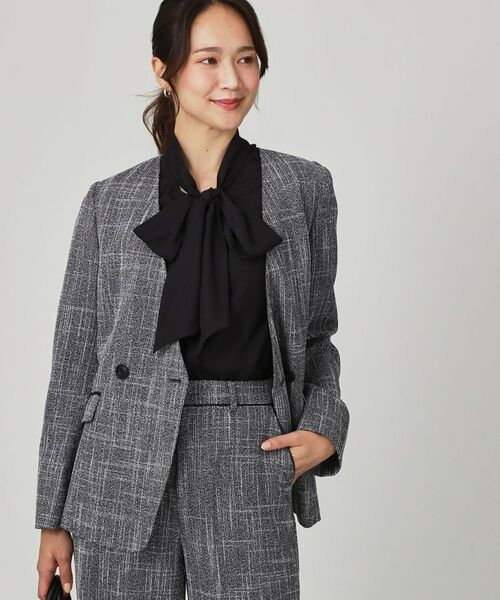 COUP DE CHANCE / クードシャンス ノーカラージャケット | 【手洗い可／日本製／裏無し／セットアップ可】ツィード見えノーカラージャケット | 詳細9