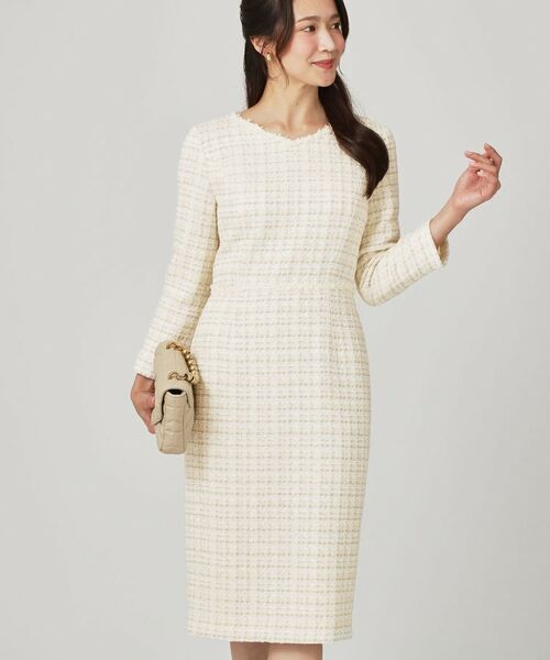 COUP DE CHANCE / クードシャンス ミニ丈・ひざ丈ワンピース | 【日本製/セットアップ可】ファンシーツィードのワンピース(ホワイト(401))