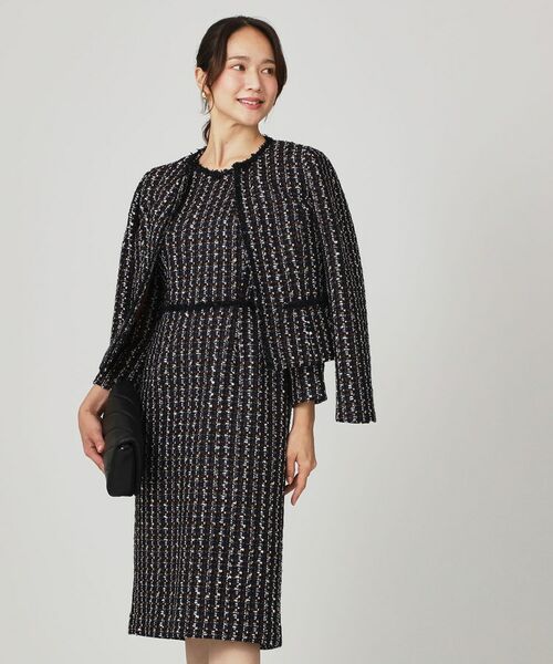 COUP DE CHANCE / クードシャンス ミニ丈・ひざ丈ワンピース | 【日本製/セットアップ可】ファンシーツィードのワンピース(ネイビー(494))