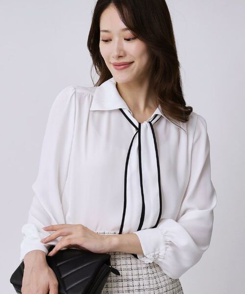COUP DE CHANCE / クードシャンス シャツ・ブラウス | 【手洗い可/ボウタイ取外し可】配色パイピングボウブラウス | 詳細1