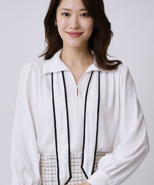 COUP DE CHANCE / クードシャンス シャツ・ブラウス | 【手洗い可/ボウタイ取外し可】配色パイピングボウブラウス | 詳細2