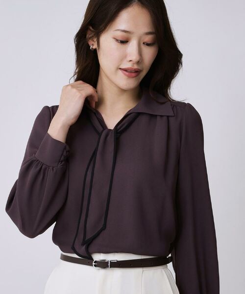 COUP DE CHANCE / クードシャンス シャツ・ブラウス | 【手洗い可/ボウタイ取外し可】配色パイピングボウブラウス | 詳細5