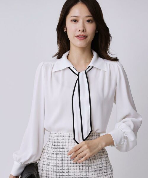 COUP DE CHANCE / クードシャンス シャツ・ブラウス | 【手洗い可/ボウタイ取外し可】配色パイピングボウブラウス(ホワイト(001))