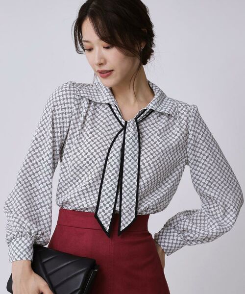 COUP DE CHANCE / クードシャンス シャツ・ブラウス | 【手洗い可/ボウタイ取外し可】配色パイピングボウブラウス(ホワイト(101))