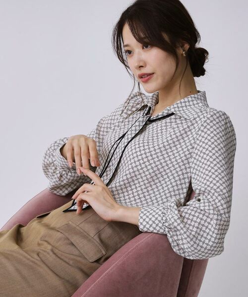 COUP DE CHANCE / クードシャンス シャツ・ブラウス | 【手洗い可/ボウタイ取外し可】配色パイピングボウブラウス(グレージュ(150))