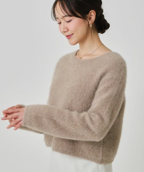 COUP DE CHANCE / クードシャンス ニット・セーター | 【フォックス混/軽い着心地】ショート丈ニットトップス(グレージュ(050))