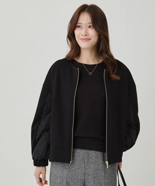 COUP DE CHANCE / クードシャンス レザーブルゾン・ジャケット | 【中綿キルティング】異素材ドッキングのブルゾン(ブラック(019))