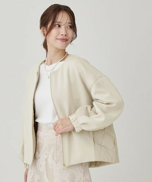 COUP DE CHANCE / クードシャンス レザーブルゾン・ジャケット | 【中綿キルティング】異素材ドッキングのブルゾン(グレージュ(050))