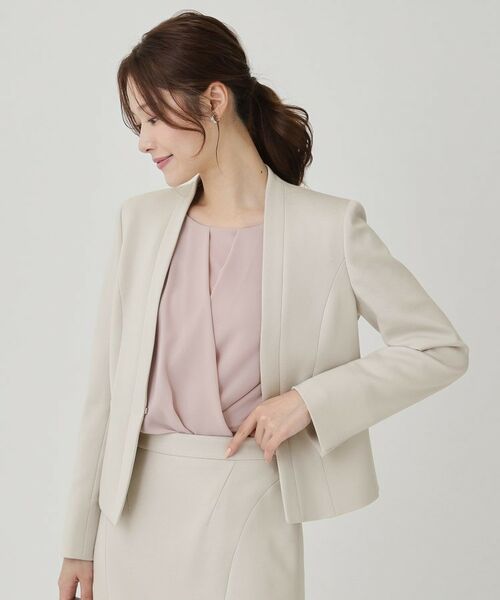 COUP DE CHANCE / クードシャンス ノーカラージャケット | 【日本製/セットアップ可】ジャージ素材のカラーレスジャケット(グレー(012))