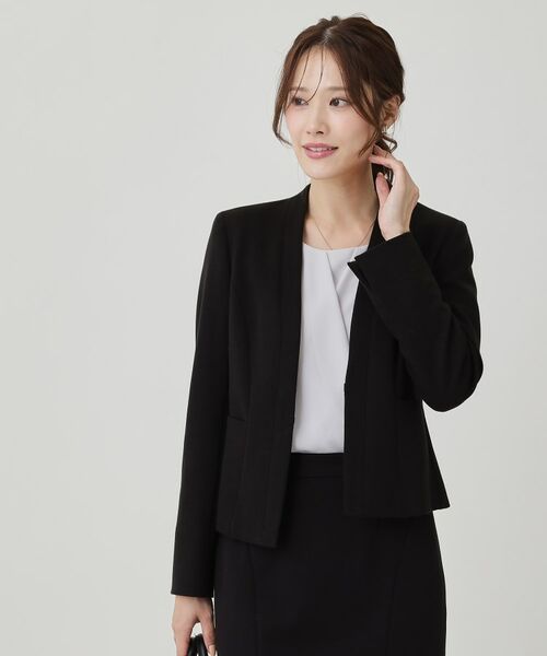 COUP DE CHANCE / クードシャンス ノーカラージャケット | 【日本製/セットアップ可】ジャージ素材のカラーレスジャケット(ブラック(019))