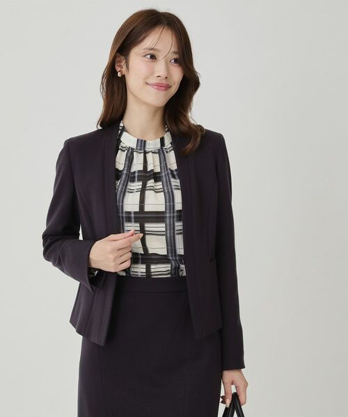 COUP DE CHANCE / クードシャンス ノーカラージャケット | 【日本製/セットアップ可】ジャージ素材のカラーレスジャケット(ネイビー(094))