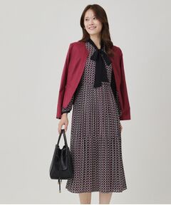 COUP DE CHANCE / クードシャンス ミニ丈・ひざ丈ワンピース | 【ボウ取外し可】幾何柄プリーツワンピース