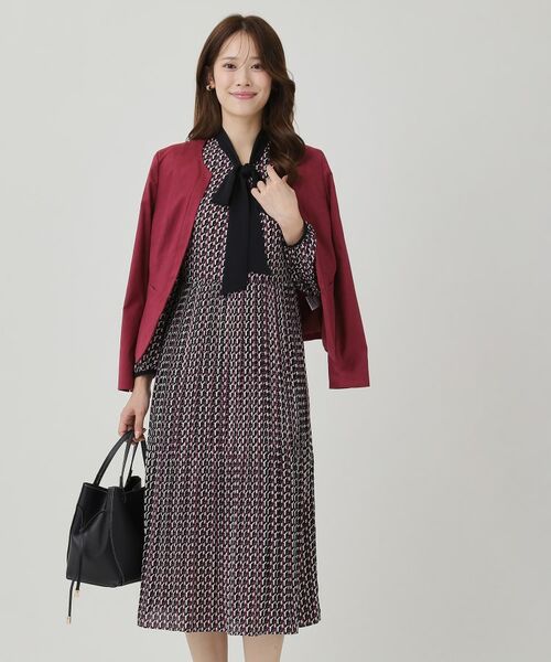 COUP DE CHANCE / クードシャンス ミニ丈・ひざ丈ワンピース | 【ボウ取外し可】幾何柄プリーツワンピース | 詳細5