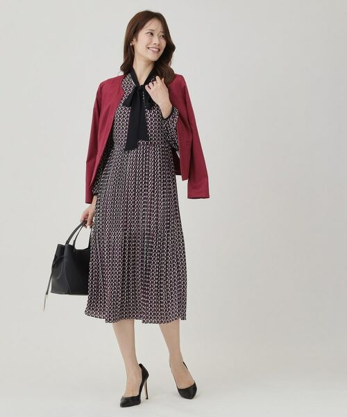 COUP DE CHANCE / クードシャンス ミニ丈・ひざ丈ワンピース | 【ボウ取外し可】幾何柄プリーツワンピース | 詳細7