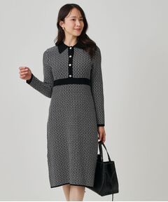 COUP DE CHANCE / クードシャンス ミニ丈・ひざ丈ワンピース | 【手洗い可】衿付きニットジャカード編みワンピース