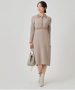 COUP DE CHANCE / クードシャンス ミニ丈・ひざ丈ワンピース | 【手洗い可】衿付きニットジャカード編みワンピース