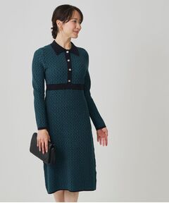 COUP DE CHANCE / クードシャンス ミニ丈・ひざ丈ワンピース | 【手洗い可】衿付きニットジャカード編みワンピース