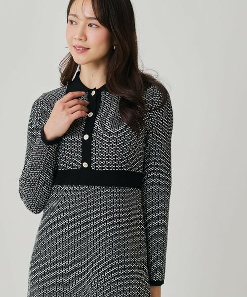 COUP DE CHANCE / クードシャンス ミニ丈・ひざ丈ワンピース | 【手洗い可】衿付きニットジャカード編みワンピース | 詳細1