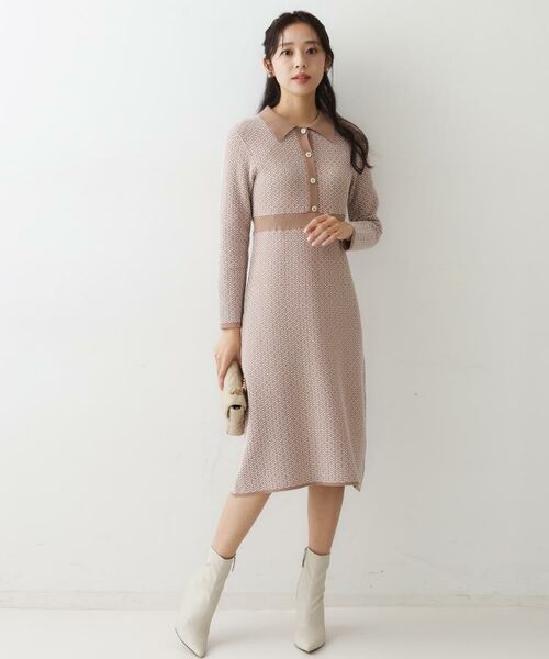 COUP DE CHANCE / クードシャンス ミニ丈・ひざ丈ワンピース | 【手洗い可】衿付きニットジャカード編みワンピース | 詳細17