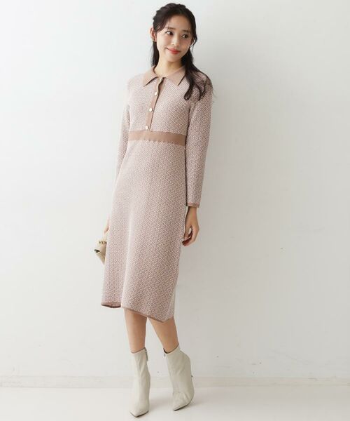 COUP DE CHANCE / クードシャンス ミニ丈・ひざ丈ワンピース | 【手洗い可】衿付きニットジャカード編みワンピース | 詳細18