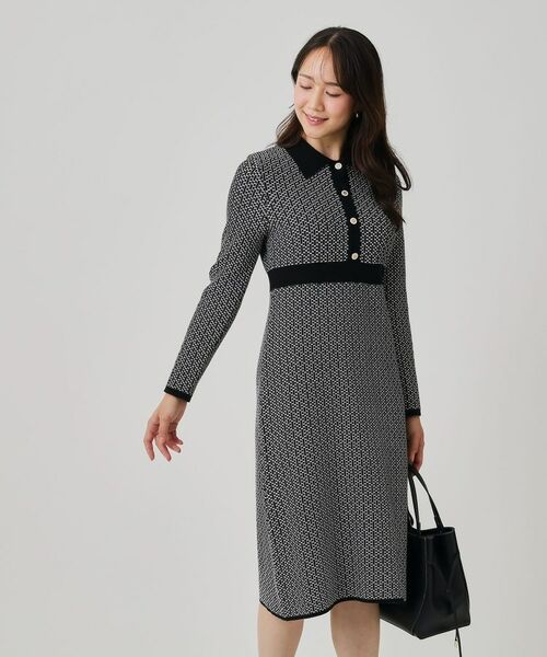 COUP DE CHANCE / クードシャンス ミニ丈・ひざ丈ワンピース | 【手洗い可】衿付きニットジャカード編みワンピース | 詳細2