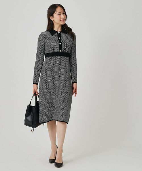 COUP DE CHANCE / クードシャンス ミニ丈・ひざ丈ワンピース | 【手洗い可】衿付きニットジャカード編みワンピース | 詳細3