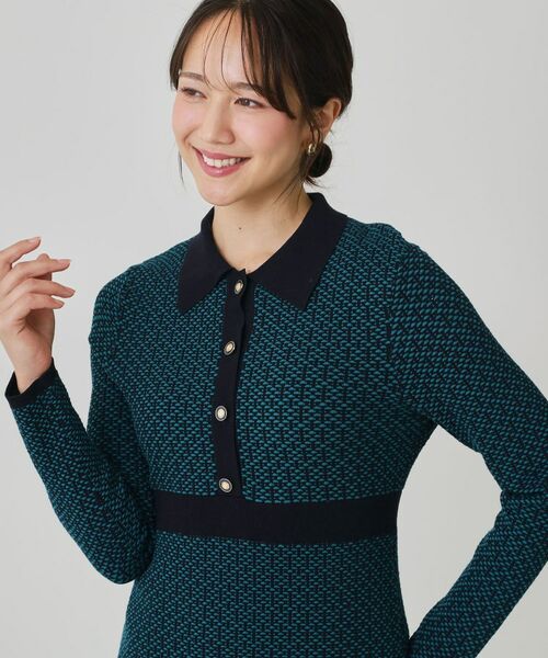 COUP DE CHANCE / クードシャンス ミニ丈・ひざ丈ワンピース | 【手洗い可】衿付きニットジャカード編みワンピース | 詳細9