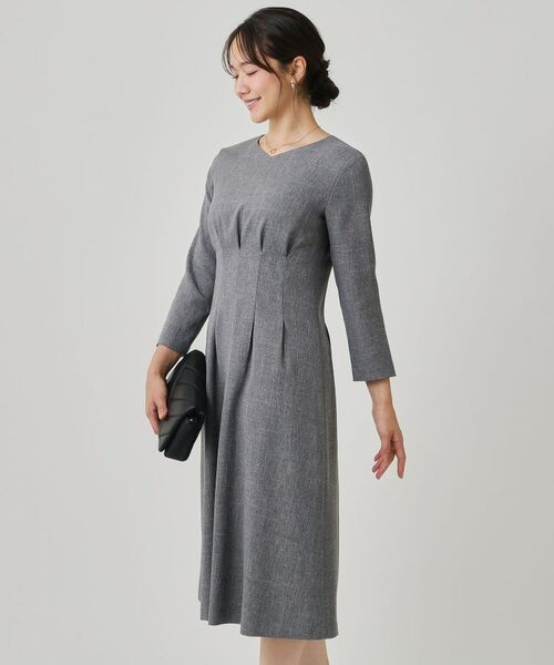 COUP DE CHANCE / クードシャンス ミニ丈・ひざ丈ワンピース | 【手洗い可/日本製】タックデザインワンピース(グレー(012))