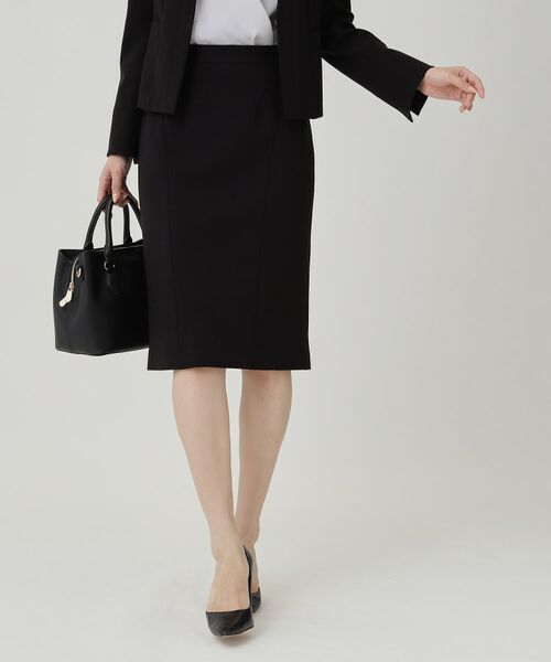 COUP DE CHANCE / クードシャンス ミニ・ひざ丈スカート | 【日本製/セットアップ可】ジャージ素材タイトシルエットスカート(ブラック(019))