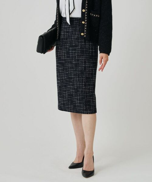 COUP DE CHANCE / クードシャンス ロング・マキシ丈スカート | 【日本製】ツイードタイトスカート(ネイビー(494))