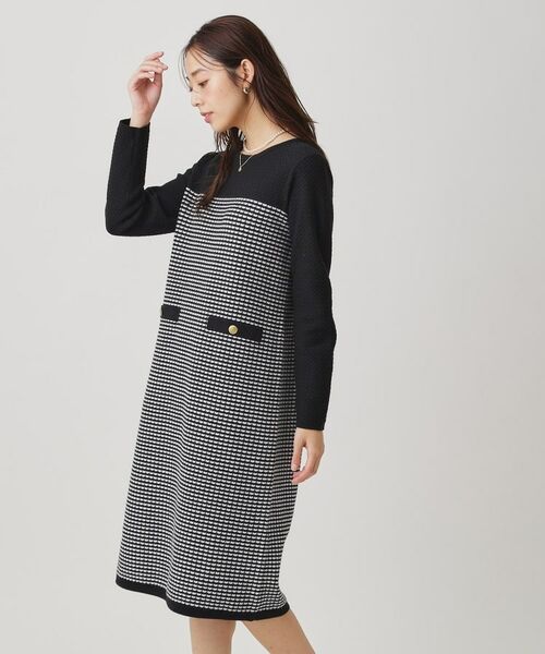 COUP DE CHANCE / クードシャンス ミニ丈・ひざ丈ワンピース | 【手洗い可】配色デザインニットワンピース | 詳細1