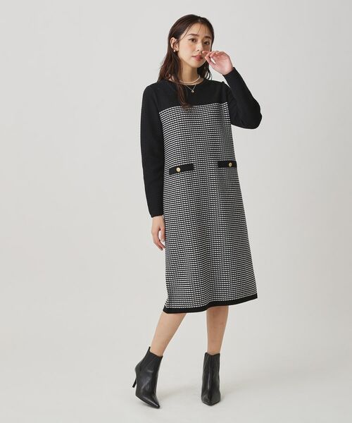 COUP DE CHANCE / クードシャンス ミニ丈・ひざ丈ワンピース | 【手洗い可】配色デザインニットワンピース | 詳細3