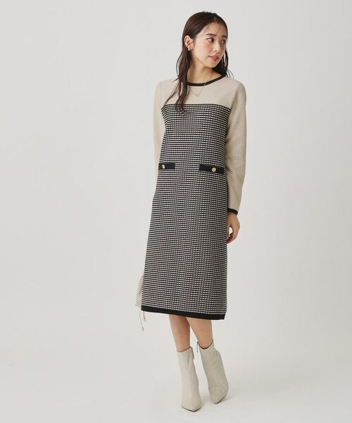 COUP DE CHANCE / クードシャンス ミニ丈・ひざ丈ワンピース | 【手洗い可】配色デザインニットワンピース | 詳細6