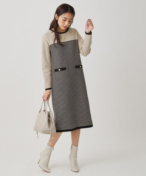 COUP DE CHANCE / クードシャンス ミニ丈・ひざ丈ワンピース | 【手洗い可】配色デザインニットワンピース | 詳細7