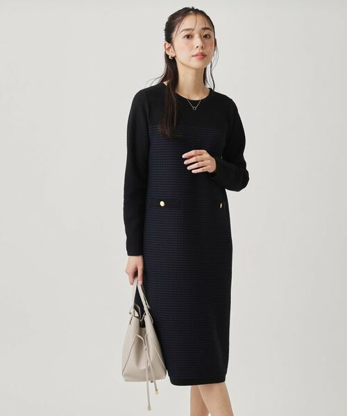 COUP DE CHANCE / クードシャンス ミニ丈・ひざ丈ワンピース | 【手洗い可】配色デザインニットワンピース | 詳細9