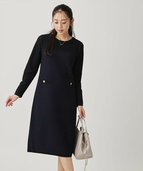 COUP DE CHANCE / クードシャンス ミニ丈・ひざ丈ワンピース | 【手洗い可】配色デザインニットワンピース(ブルー(593))