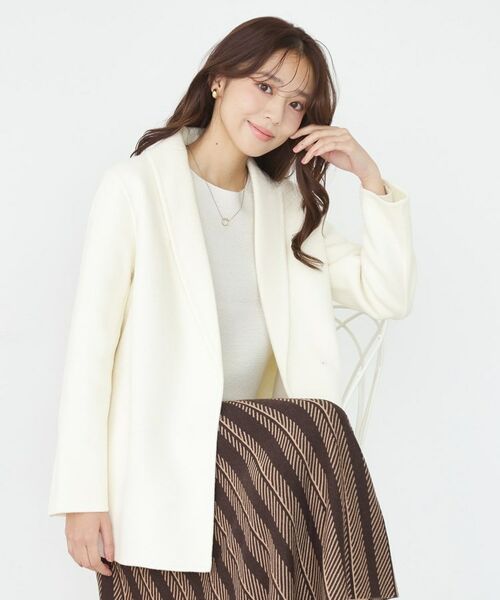 COUP DE CHANCE/クードシャンス 【リバー仕立て/裏地無し】軽く羽織れるウールリバーコート アイボリー(004) 40(L) COUP DE CHANCE/クードシャンス 【リバー仕立て/裏地無し】軽く羽織れるウールリバーコート アイボリー(004) 40(L)