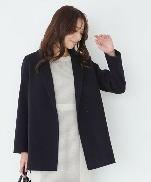 COUP DE CHANCE/クードシャンス 【リバー仕立て/裏地無し】軽く羽織れるウールリバーコート ネイビー(094) 38(M) COUP DE CHANCE/クードシャンス 【リバー仕立て/裏地無し】軽く羽織れるウールリバーコート ネイビー(094) 38(M)