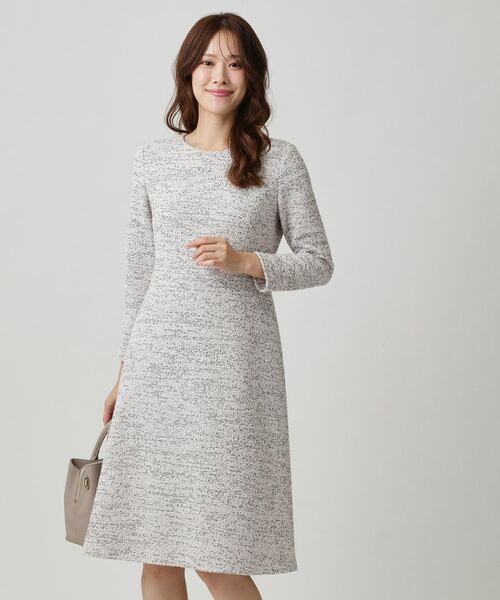 COUP DE CHANCE / クードシャンス ミニ丈・ひざ丈ワンピース | 【手洗い可/日本製/伸縮性】ツイード見えワンピース(ライトグレー(411))