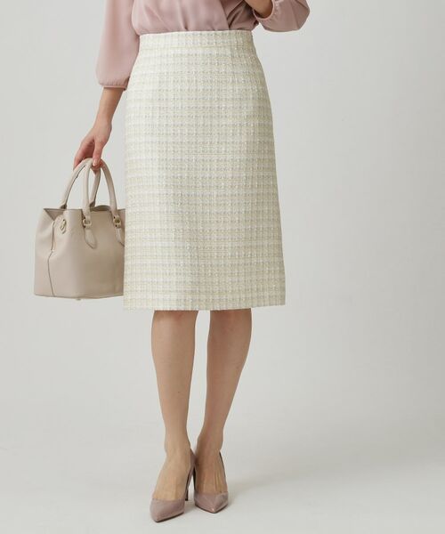 COUP DE CHANCE / クードシャンス スカート | 【日本製/セットアップ】ファンシーツィードのセミAラインスカート(ホワイト(402))