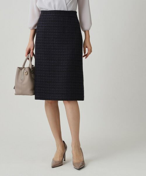 COUP DE CHANCE / クードシャンス スカート | 【日本製/セットアップ】ファンシーツィードのセミAラインスカート(ネイビー(494))