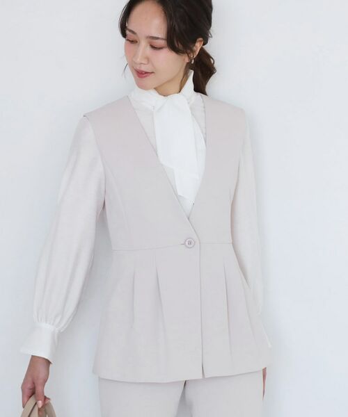 COUP DE CHANCE / クードシャンス ベスト | 【手洗い可/日本製/伸縮性/セットアップ可】カラーレスのジレ(グレージュ(050))