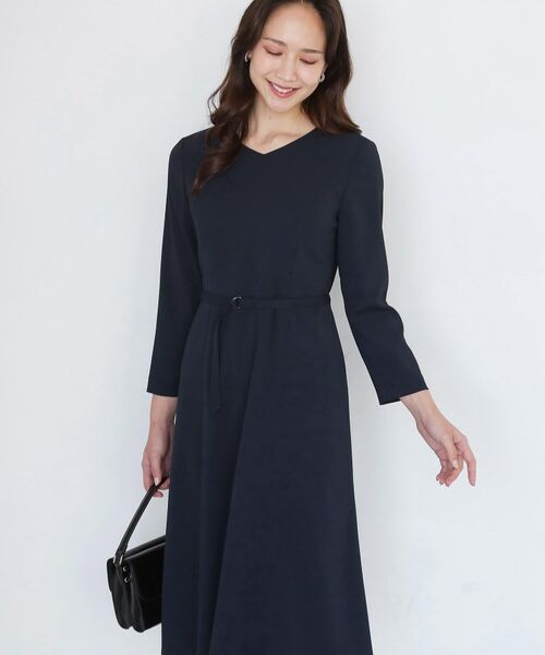 COUP DE CHANCE / クードシャンス ロング・マキシ丈ワンピース | 【手洗い可/日本製/伸縮性/セットアップ可】共地ベルト付フレアーワンピース | 詳細13
