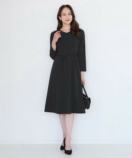 COUP DE CHANCE / クードシャンス ロング・マキシ丈ワンピース | 【手洗い可/日本製/伸縮性/セットアップ可】共地ベルト付フレアーワンピース | 詳細4