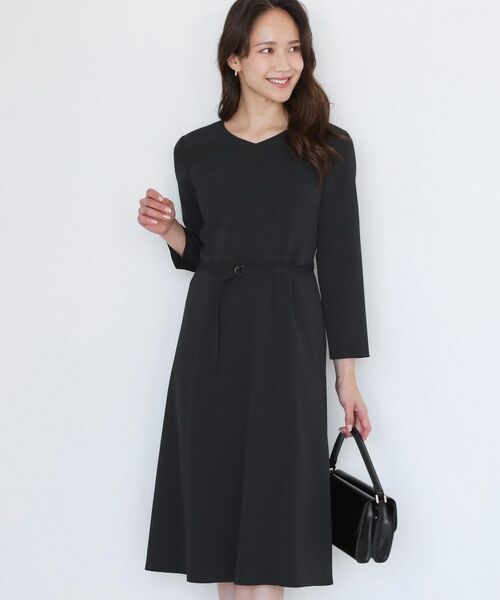 COUP DE CHANCE / クードシャンス ロング・マキシ丈ワンピース | 【手洗い可/日本製/伸縮性/セットアップ可】共地ベルト付フレアーワンピース(ブラック(019))