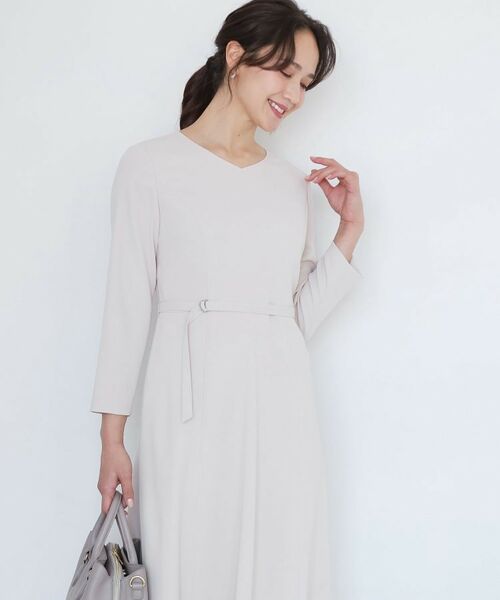 COUP DE CHANCE / クードシャンス ロング・マキシ丈ワンピース | 【手洗い可/日本製/伸縮性/セットアップ可】共地ベルト付フレアーワンピース(グレージュ(050))