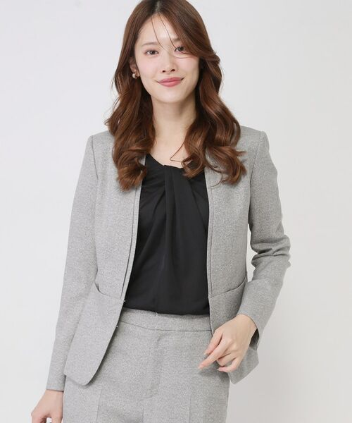 COUP DE CHANCE / クードシャンス ノーカラージャケット | 【手洗い可／日本製／スーツ可】美シルエットのカラーレスジャケット（ライトグレー(411)）