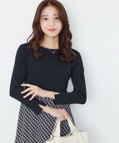 COUP DE CHANCE / クードシャンス ミニ丈・ひざ丈ワンピース | 【手洗い可】異素材ドッキングワンピース（ネイビー(594)）