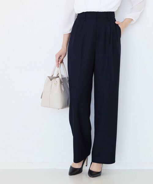 COUP DE CHANCE / クードシャンス パンツ | 【手洗い可】タック入りワイドパンツ（ネイビー(094)）