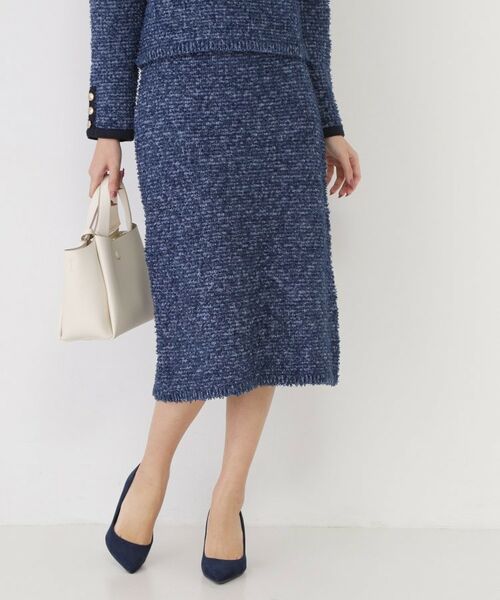 COUP DE CHANCE / クードシャンス スカート | 【洗える/セットアップ可/ウエストゴム】ツイード調ニットスカート（ネイビー(494)）